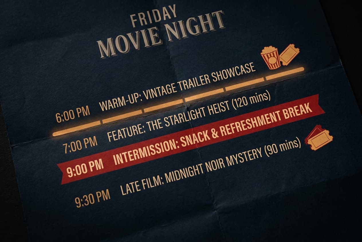 Movie-night programme sample generated by Reelist